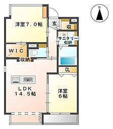 フルール・ド・リス 2LDKの間取図画像
