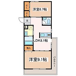 マンションチュラレ 3階2LDKの間取り