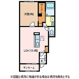 フォンテドミール南 1階1LDKの間取り