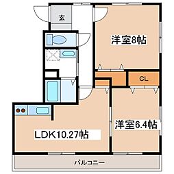 ヴィラージュ山辺B 2LDKの間取図画像