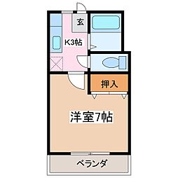 サンライズ梓 1Kの間取図画像