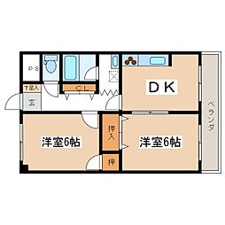アメニティーシャトー並柳 2DKの間取図画像