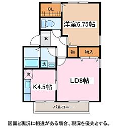 リバーサイドパレスB 1LDKの間取図画像