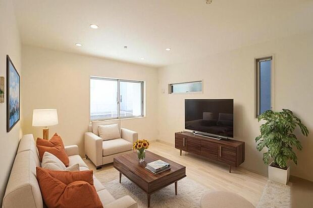 リビング(配置してある家具はCGによるイメージです。)LDK15.14帖 くつろげるリビングは話に夢中になりすぎて、ついつい時間を忘れてしまう。そんな束の間の幸せを感じさせてくれる場所です。