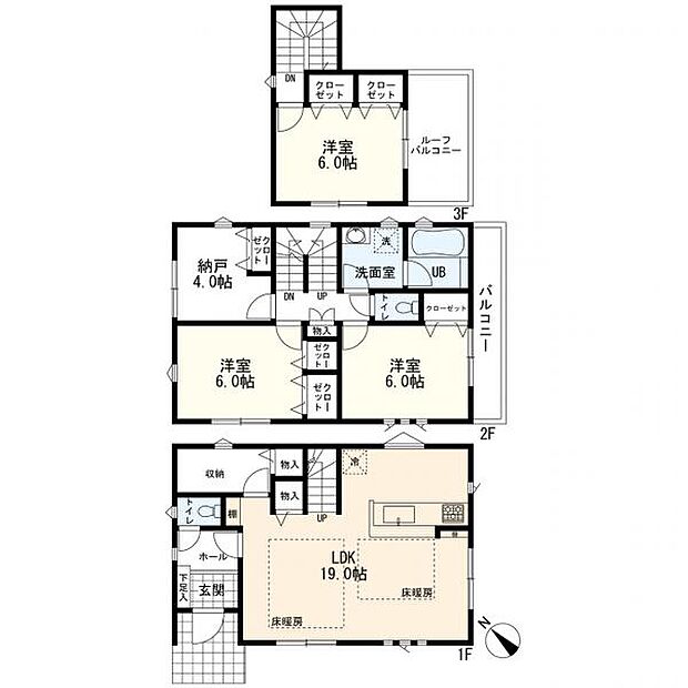 H号棟間取図　3ＳＬＤＫ