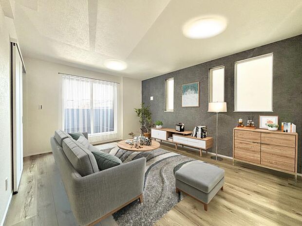 （配置してある家具はCGによるイメージです。）光と風があふれる開放的なリビングダイニングには自然と家族みんなが集まってきます。明るく穏やかな空気のなかで食べたり、笑ったり。そんな幸せを感じさせてくれる