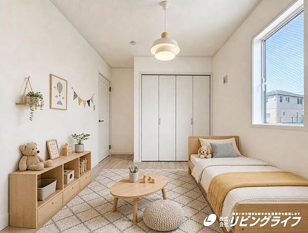 【16号棟】　季節のお洋服など保管が可能です。居室内に余計な収納をおく必要がないため、ベッドやお布団を置くスペースが確保できます。※配置してある家具はＣＧによるイメージです。