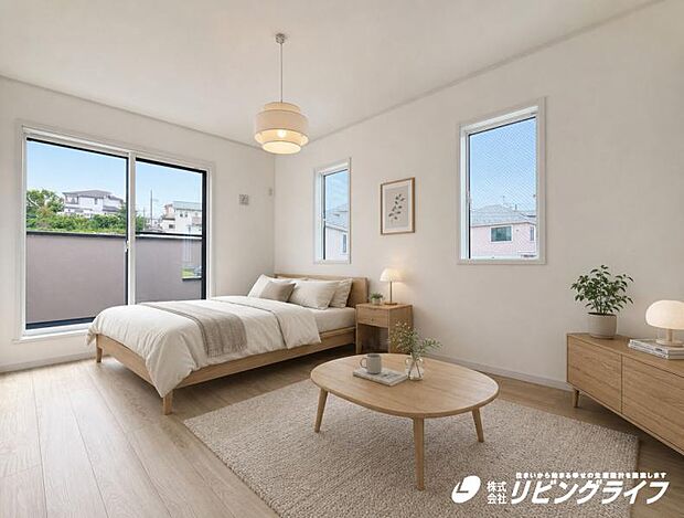 【16号棟】　窓からの光は居室を明るく照らしてくれます。※配置してある家具はＣＧによるイメージです。