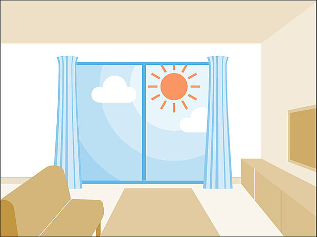 20帖以上を確保したLDK。毎日の家族の寛ぎタイムをゆったりとした空間でお楽しみください。