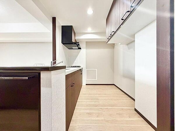 広々システムキッチンは2人で立っても窮屈さを感じさせません。 お休みの日にご家族みんなでお料理を楽しめます。