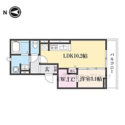 ビオット彦根Ａ棟 2階1LDKの間取り
