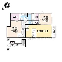 近江鉄道近江本線 水口石橋駅 徒歩7分の賃貸アパート 2階2LDKの間取り