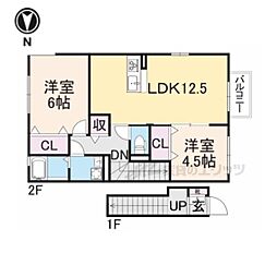 コーポソレイユ 2階2LDKの間取り