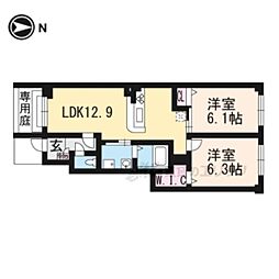 JR東海道・山陽本線 石山駅 徒歩22分の賃貸アパート 1階2LDKの間取り