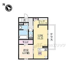 ロウレル 1階1LDKの間取り