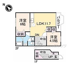 ウエストナウA棟 2LDKの間取図画像