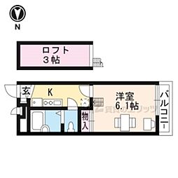 レオパレスラクーンD-5 1Kの間取図画像