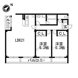 ユニコーポカワムラ 2LDKの間取図画像
