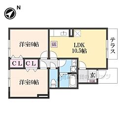 ロイヤルコート越坊B棟 2LDKの間取図画像