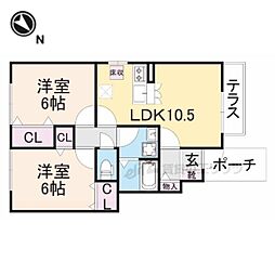 ローズコート杉立B棟 2LDKの間取図画像