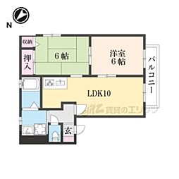 北秀荘 2LDKの間取図画像