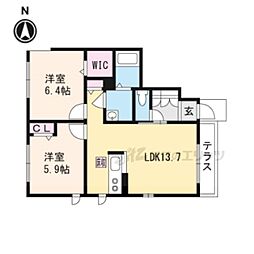 サン・クレール貴生川 2LDKの間取図画像