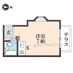 プールブゥ 1階ワンルームの間取り