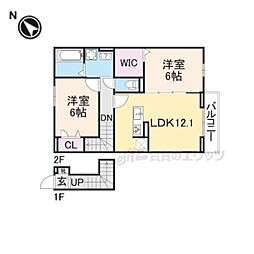 JR草津線 手原駅 徒歩25分の賃貸アパート 2階2LDKの間取り