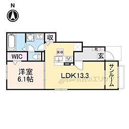 JR湖西線 比叡山坂本駅 徒歩18分の賃貸アパート 1階1LDKの間取り