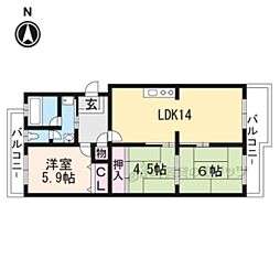 Ｌａｋｅｆｒｏｎｔ　Ｂｉｗａ 4階3LDKの間取り