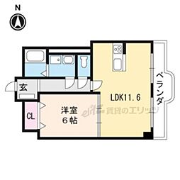 ミモザ千 6階1LDKの間取り