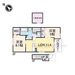 JR東海道・山陽本線 南彦根駅 徒歩20分の賃貸アパート 2階2LDKの間取り