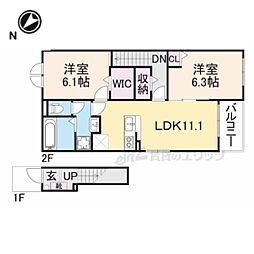 カルムメゾンＫ・II 2階2LDKの間取り