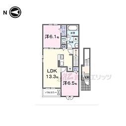 近江鉄道近江本線 水口城南駅 徒歩21分の賃貸アパート 2階2LDKの間取り