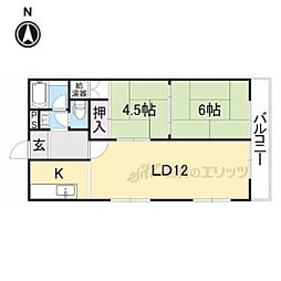JR東海道・山陽本線 石山駅 徒歩15分の賃貸マンション 2階2LDKの間取り