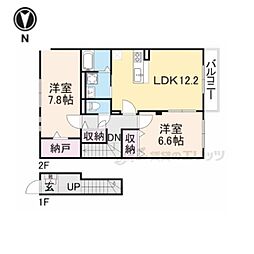 ソーラーＱＢＴ 2階2LDKの間取り