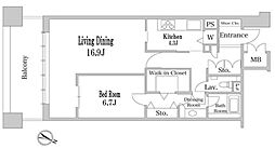 Daiwaリバーゲートレジデンス 6階1LDKの間取り