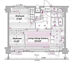 東京メトロ南北線 白金高輪駅 徒歩4分の賃貸マンション 12階2LDKの間取り