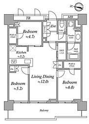 プラウドタワー亀戸クロスゲートタワー 7階2LDKの間取り