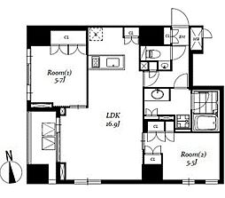 レジディア日本橋馬喰町III 2階2LDKの間取り