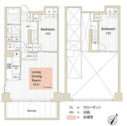 富士見イースト 3階2LDKの間取り