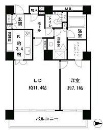 リバーポイントタワー 15階1LDKの間取り