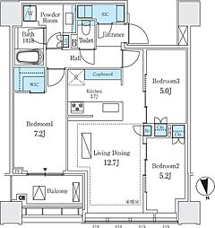 白金ザ・スカイ East 30階3LDKの間取り