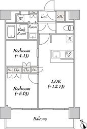 ウエリスアーバン水天宮前 13階2LDKの間取り