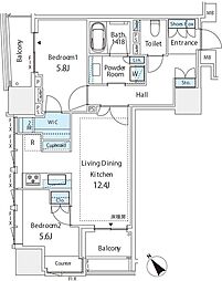 ミレアコート銀座プレミア 3階2LDKの間取り