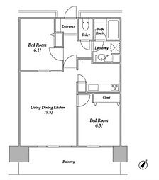 プラザタワー勝どき 30階2LDKの間取り