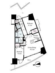 プラウドシティ東雲キャナルマークス 4階2LDKの間取り