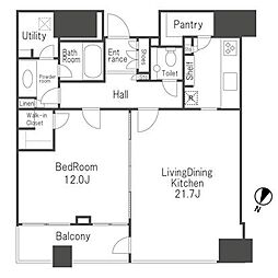赤坂タワーレジデンスTop of the Hill 39階1LDKの間取り