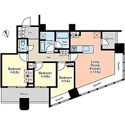 パークタワー勝どきサウス 39階3LDKの間取り
