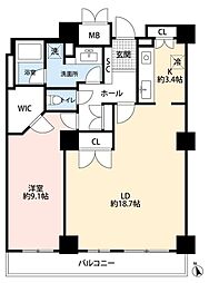 ソフィアタワー勝どき 11階1LDKの間取り
